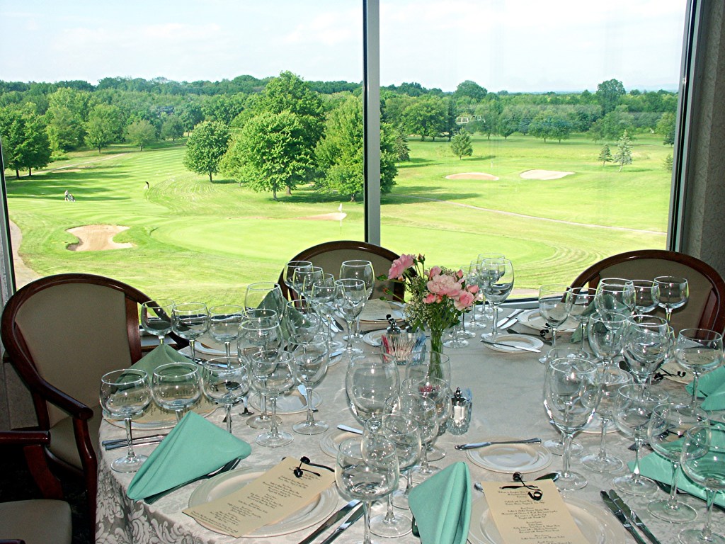 restaurant table facing the course
