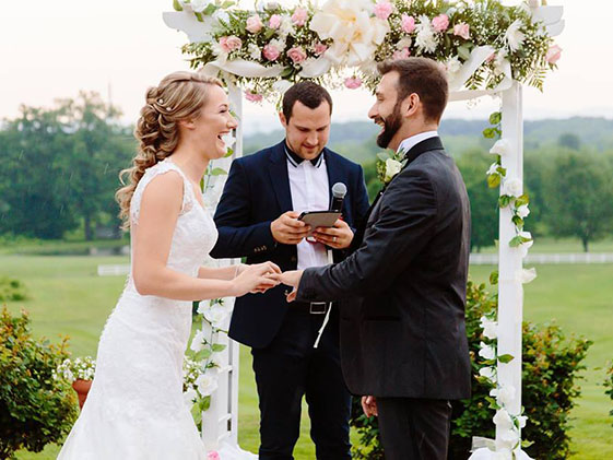 bride and groom at the altar